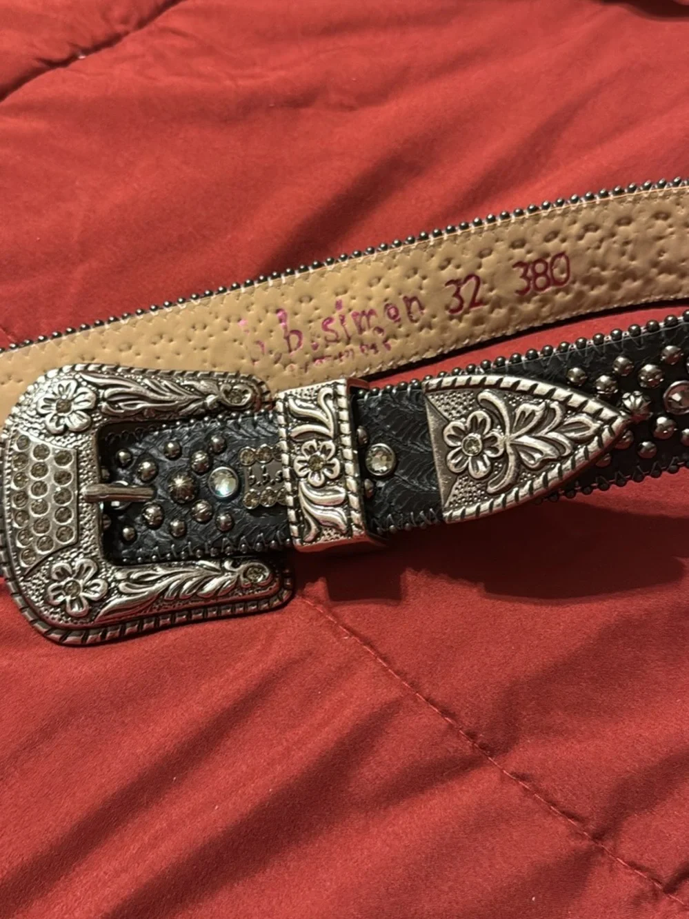 B.B. Simon Studded Western Leather Belts in White, Tan, Blue, and Black